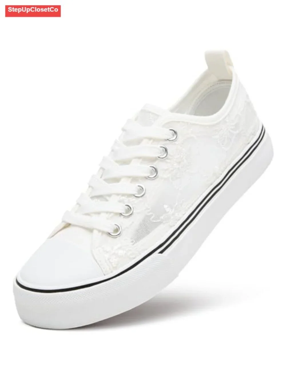 Women's Mesh Canvas Lace-Up Sneakers with Embroidery - Breathable Casual Shoes